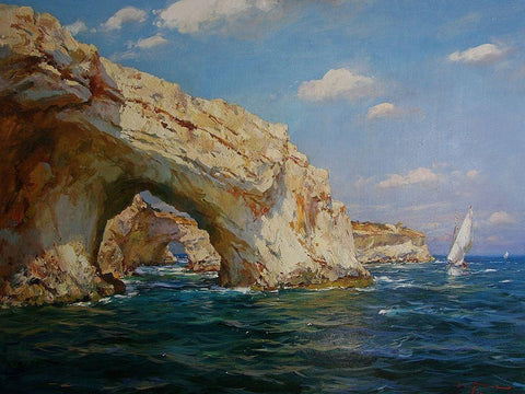 Rocky Coast XVIII White Modern Wood Framed Art Print with Double Matting by Sviridov, Sergei