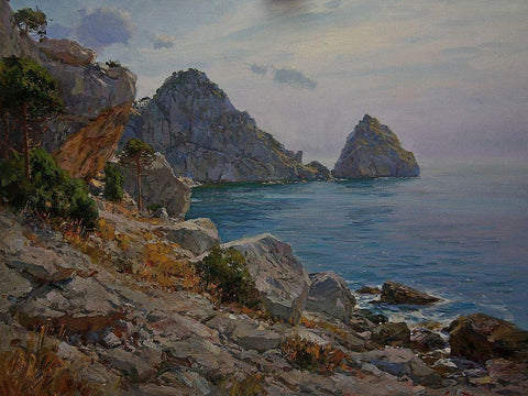 Rocky Coast XIX White Modern Wood Framed Art Print with Double Matting by Sviridov, Sergei