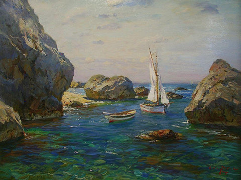 Rocky Coast XX Black Ornate Wood Framed Art Print with Double Matting by Sviridov, Sergei