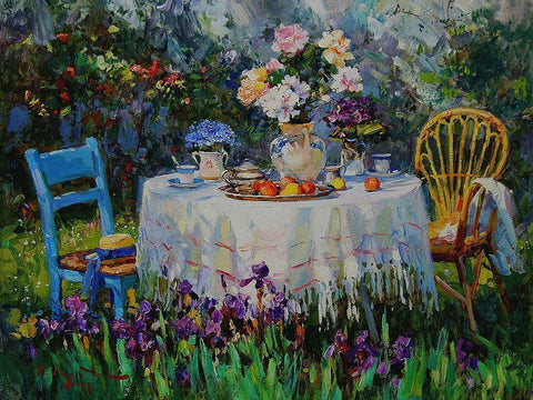 A Table in Garden IX White Modern Wood Framed Art Print with Double Matting by Sviridov, Sergei