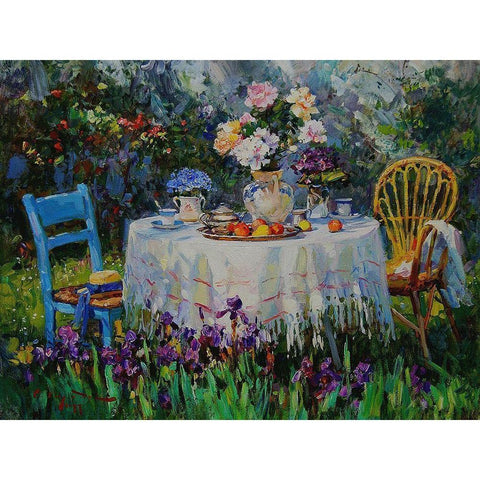 A Table in Garden IX Black Modern Wood Framed Art Print with Double Matting by Sviridov, Sergei