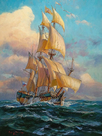 Sailing Boat I White Modern Wood Framed Art Print with Double Matting by Sviridov, Sergei