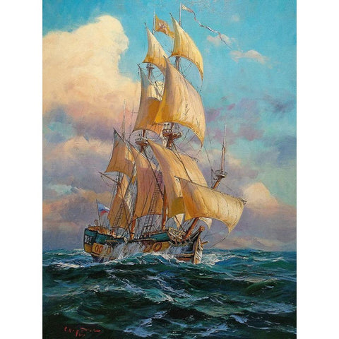 Sailing Boat I Black Modern Wood Framed Art Print with Double Matting by Sviridov, Sergei