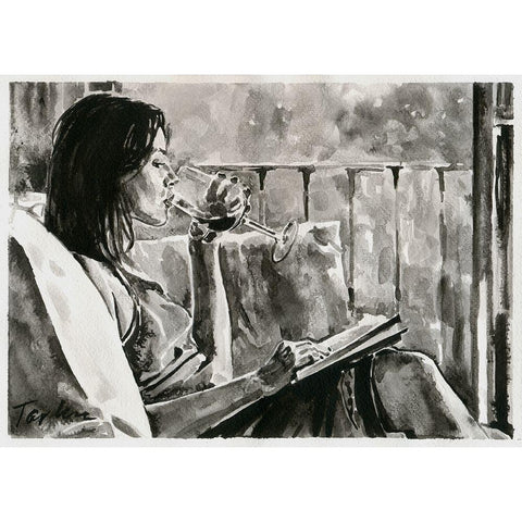 Good Evening Black Modern Wood Framed Art Print with Double Matting by Tashe