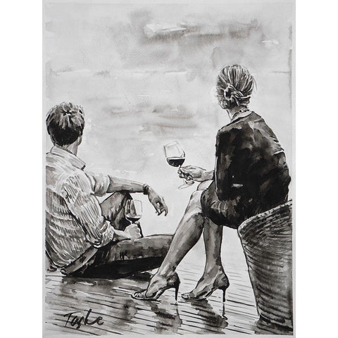 Romantic Evening in Venice Black Modern Wood Framed Art Print by Tashe