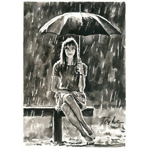 Rainy Days Black Modern Wood Framed Art Print with Double Matting by Tashe