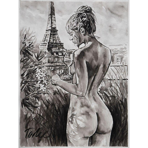 Spring in Paris White Modern Wood Framed Art Print by Tashe