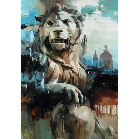 The Lion White Modern Wood Framed Art Print by Bond