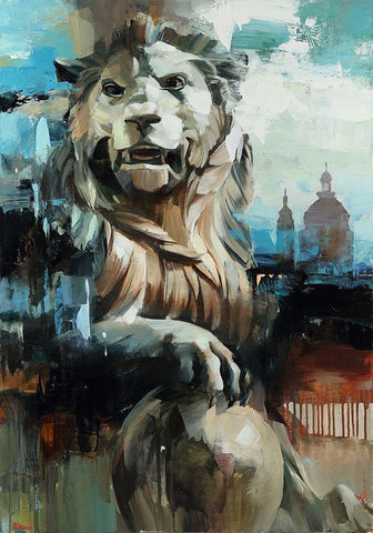 The Lion White Modern Wood Framed Art Print with Double Matting by Bond