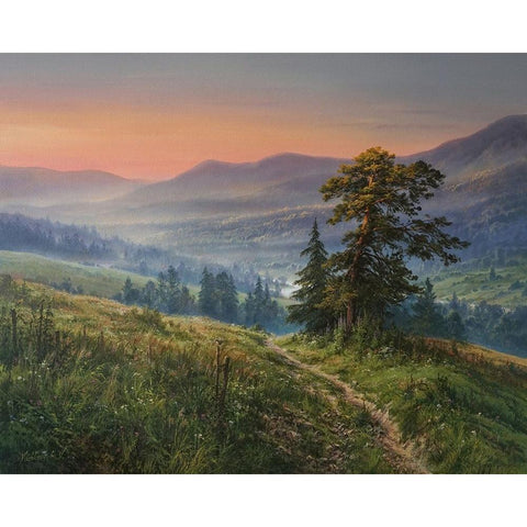 A New Day in the Mountain Black Modern Wood Framed Art Print by Yushkevich, Viktor