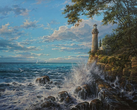 Namelss Lighthouse Black Ornate Wood Framed Art Print with Double Matting by Yushkevich, Viktor