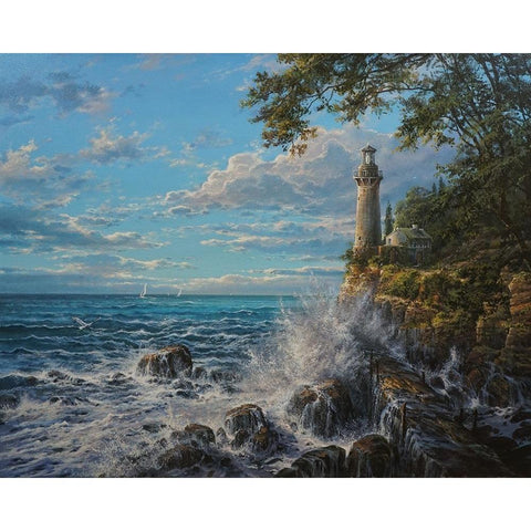 Namelss Lighthouse Black Modern Wood Framed Art Print with Double Matting by Yushkevich, Viktor