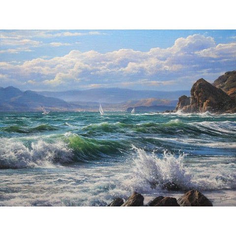 Sea Coast Black Modern Wood Framed Art Print with Double Matting by Yushkevich, Viktor