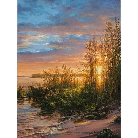 Sunset on the River Gold Ornate Wood Framed Art Print with Double Matting by Yushkevich, Viktor