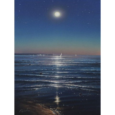 Night on the Sea Black Modern Wood Framed Art Print by Yushkevich, Viktor