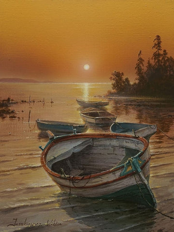 Sunset on the Sea Black Ornate Wood Framed Art Print with Double Matting by Yushkevich, Viktor