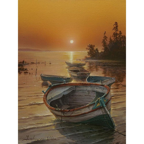 Sunset on the Sea Black Modern Wood Framed Art Print by Yushkevich, Viktor