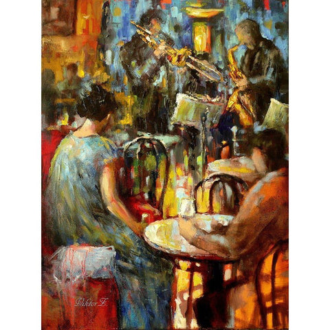 Jazz Evening Gold Ornate Wood Framed Art Print with Double Matting by Zakrynycny, Viktor