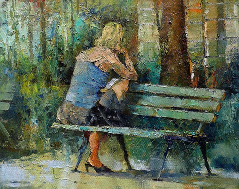 May. Afternoon in the Park White Modern Wood Framed Art Print with Double Matting by Zakrynycny, Viktor