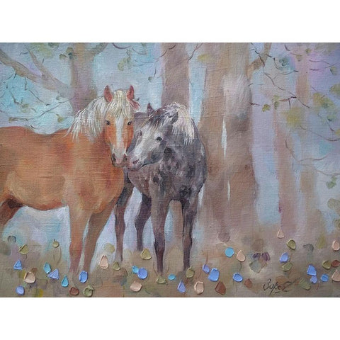 Horses in Love I White Modern Wood Framed Art Print by Zareckaye, Tatiana