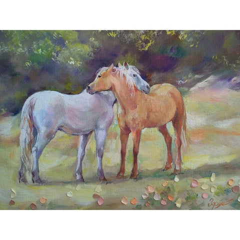 Horses in Love II Gold Ornate Wood Framed Art Print with Double Matting by Zareckaye, Tatiana