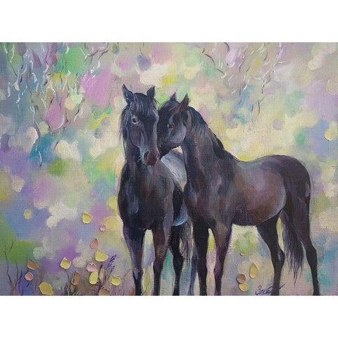 Horses in Love III Black Modern Wood Framed Art Print with Double Matting by Zareckaye, Tatiana