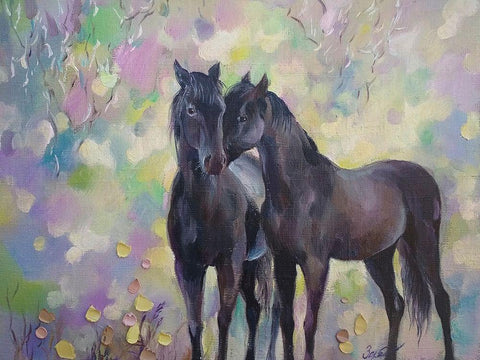 Horses in Love III Black Ornate Wood Framed Art Print with Double Matting by Zareckaye, Tatiana