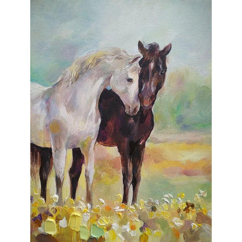 Horses in Love IV Black Modern Wood Framed Art Print with Double Matting by Zareckaye, Tatiana