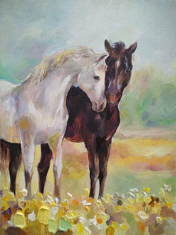 Horses in Love IV Black Ornate Wood Framed Art Print with Double Matting by Zareckaye, Tatiana