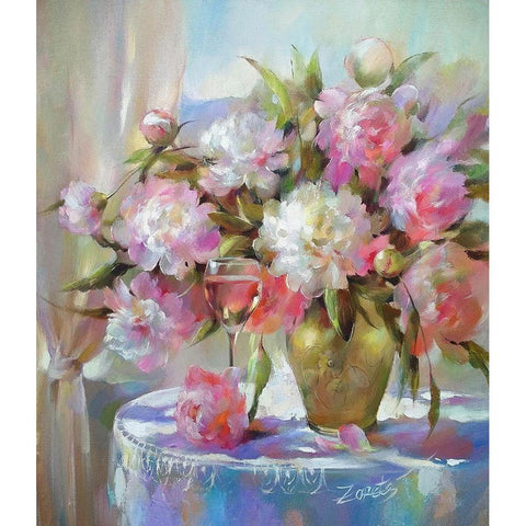 Glass vine with Peonies Black Modern Wood Framed Art Print by Zareckaye, Tatiana