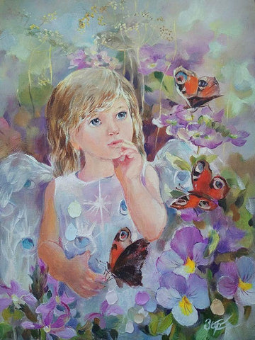 Fairy with Butterflies White Modern Wood Framed Art Print with Double Matting by Zareckaye, Tatiana