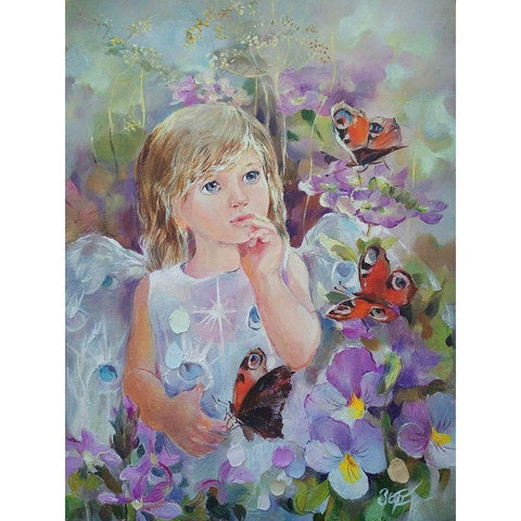 Fairy with Butterflies Gold Ornate Wood Framed Art Print with Double Matting by Zareckaye, Tatiana