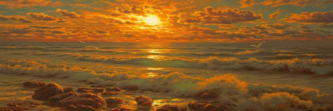 Sunset above the Sea III White Modern Wood Framed Art Print with Double Matting by Adamov, Alexey