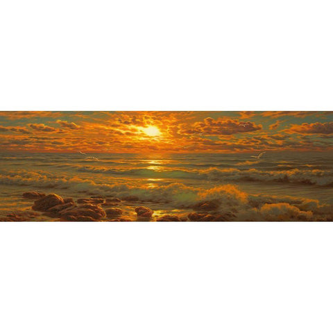 Sunset above the Sea III White Modern Wood Framed Art Print by Adamov, Alexey