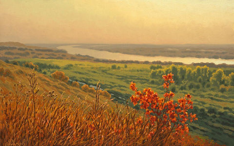 River Volga White Modern Wood Framed Art Print with Double Matting by Adamov, Alexey