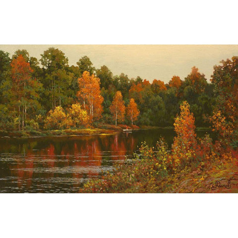 Autumn River Black Modern Wood Framed Art Print by Adamov, Alexey