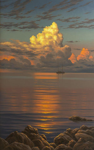 Big white Clouds above the Sea Black Ornate Wood Framed Art Print with Double Matting by Adamov, Alexey