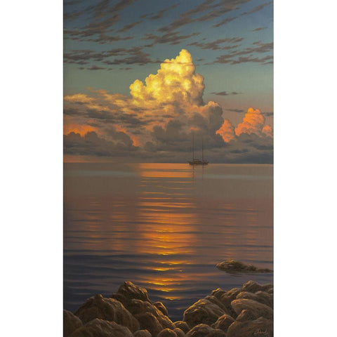 Big white Clouds above the Sea Black Modern Wood Framed Art Print by Adamov, Alexey