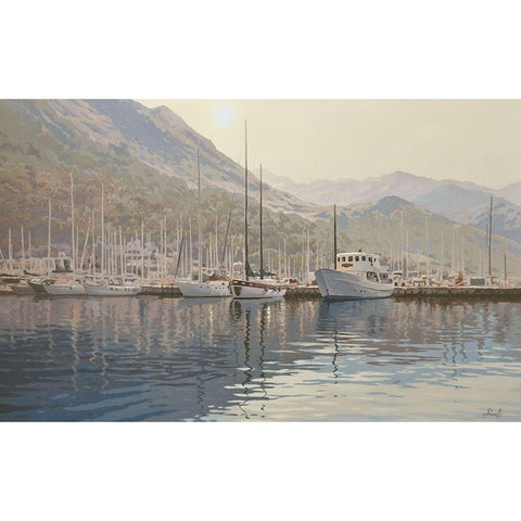 Yachts between Islands Black Modern Wood Framed Art Print with Double Matting by Adamov, Alexey