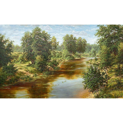 Slowly River White Modern Wood Framed Art Print by Davutov, Ilfat