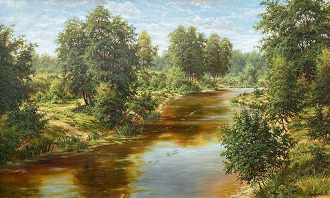 Slowly River White Modern Wood Framed Art Print with Double Matting by Davutov, Ilfat