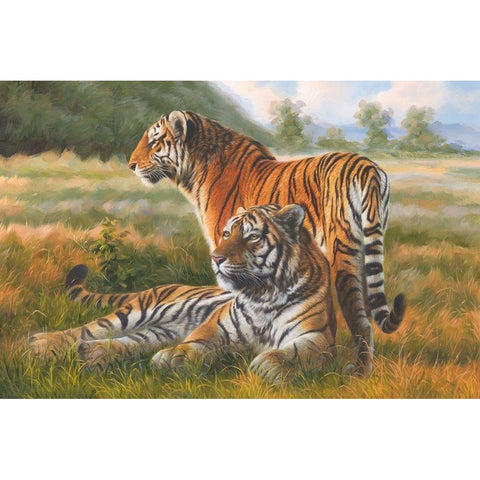 Two Tiger Black Modern Wood Framed Art Print by Roland, Henry