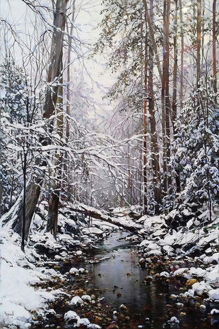 First Snow in December White Modern Wood Framed Art Print with Double Matting by Cernov, Ivan