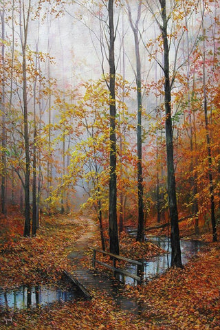 Meeting with Autumn Black Ornate Wood Framed Art Print with Double Matting by Cernov, Ivan