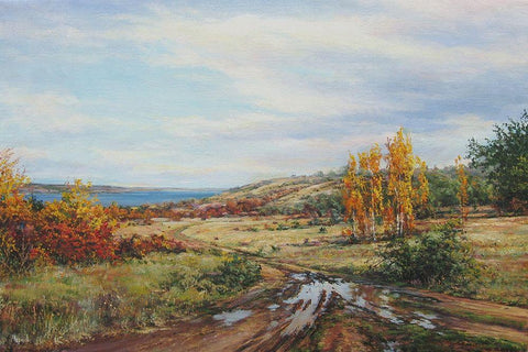 During September Black Ornate Wood Framed Art Print with Double Matting by Cernov, Ivan