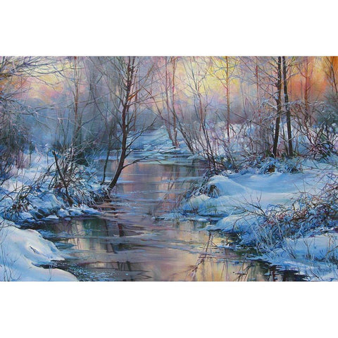 Winter River White Modern Wood Framed Art Print by Cernov, Ivan