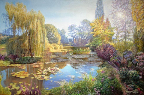 A Garden Monet Style I White Modern Wood Framed Art Print with Double Matting by Kopania, Zbigniew