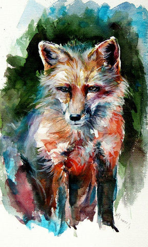Red Fox White Modern Wood Framed Art Print with Double Matting by Kovacs, Anna Brigite