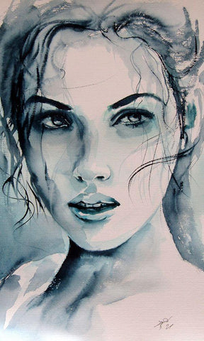 Girl Portrait Black Ornate Wood Framed Art Print with Double Matting by Kovacs, Anna Brigite