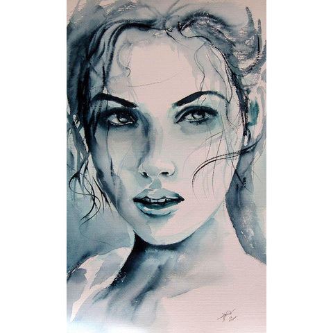 Girl Portrait Black Modern Wood Framed Art Print with Double Matting by Kovacs, Anna Brigite